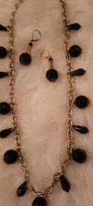 Black Lucite and Gold Tone Necklace and Earring Se